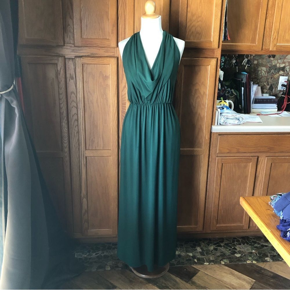 🔴🔴 Vera Wang Lavender Label Emerald Green Cowl Neck Maxi Dress - 4